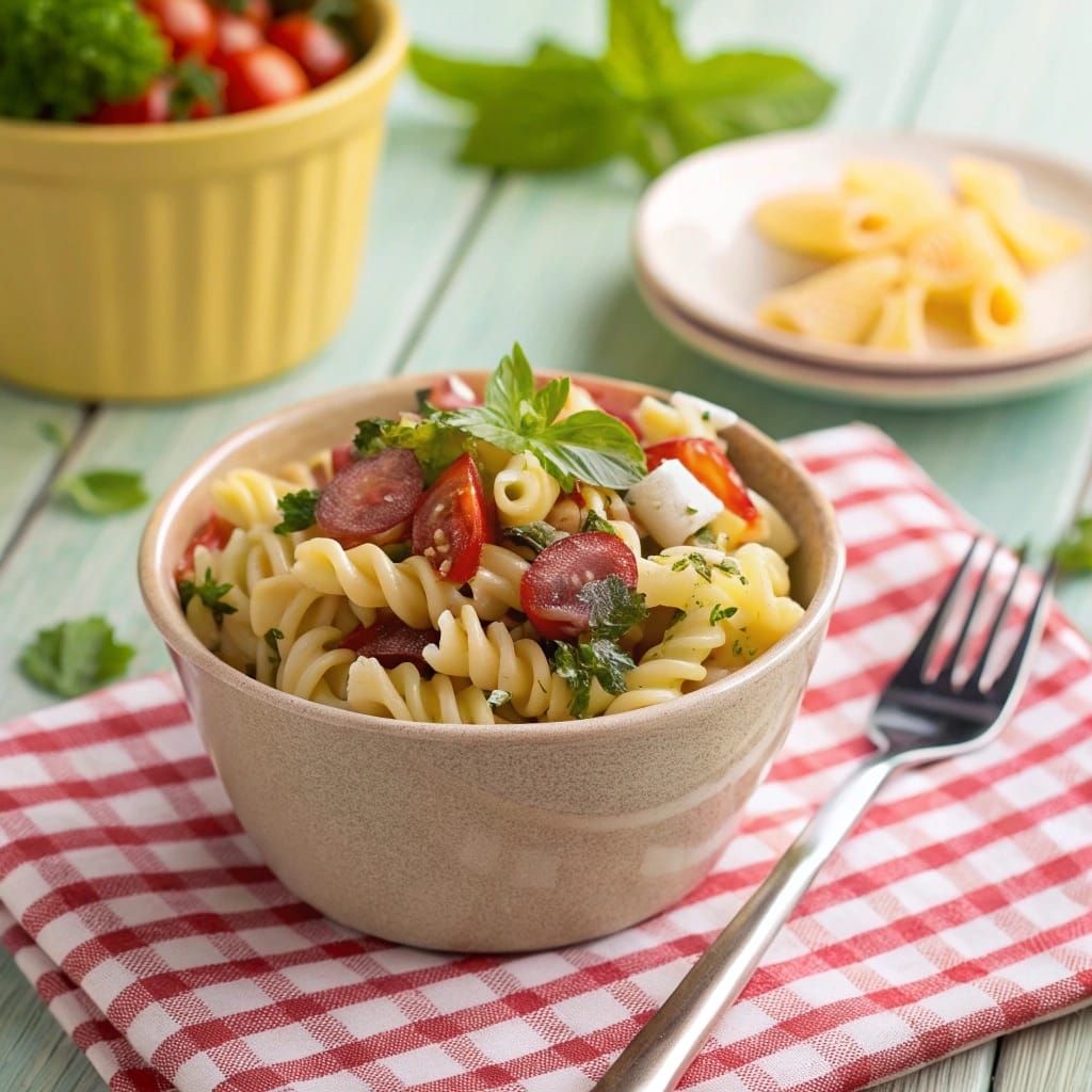 Single bowl of Italian Grinder pasta salad served